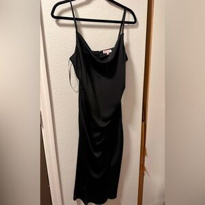 re:named Black Raya Satin Slip Dress